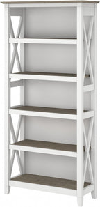 Bush Furniture BSH24470221 Key West 5-Shelf 66-Inch H Bookcase, Shiplap Gray/Pure White