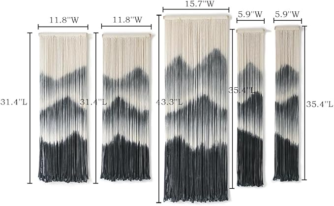 IOWER Large Macrame Wall Hanging 5Pcs Handmade Dip-Dyed Mountain Wall Decor Combination Suspension Bedroom Living Room Modern Fiber Yarn Wall Art