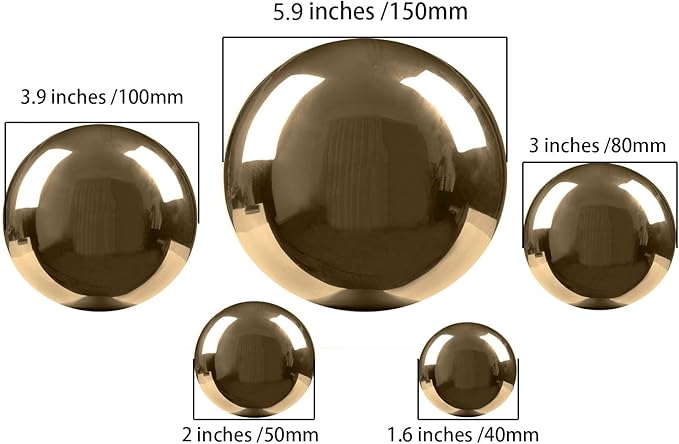Nerien Gazing Ball, Stainless Steel Garden Mirror Globe, Polished Ornament Sphere, Hollow Floating Reflective Hemisphere, for Home Outdoor Pond Housewarming Swimming Pool Decoration, Gold, 5Pcs Mix