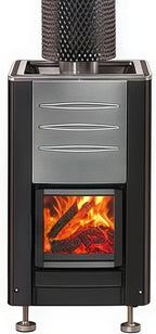 Outdoor Panoramic Sauna, 15KW Wood Burning Saunas Stove, Canadian Red Cedar Barrel Sauna 6 Person, Triple Waterproofing System, Steel Fireplace, Wood Tiles(0-195℉)