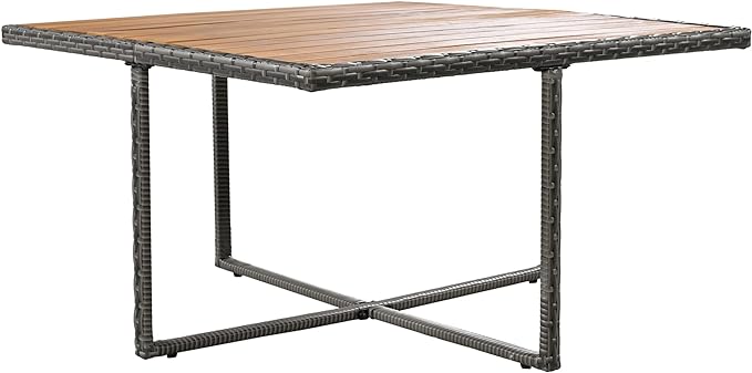 9-Pieces Outdoor Rattan Sectional Sofa Set, Wicker Patio Conversation Furniture with L-shape Couch&Storage Ottomans, Acacia Wood Coffee Table, for Garden Yard, Grey Wicker&Grey Cushion