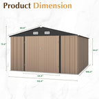 GUNJI 10 x 10 FT Shed Outdoor Storage Shed Metal Garden Shed with Lockable Door Outside Waterproof Tool Shed for Backyard, Patio, Lawn (Brown)