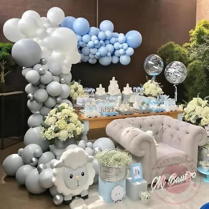 130pcs Gray Balloons Different Sizes 18" 12" 10" 5" Pastel Gray Balloons for Boys Girls Birthday Baby Shower Gender Reveal Wedding Decorations