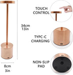 2 Pack Cordless Table Lamp Rechargeable 5000mAh Battery Operated Portable LED Desk Lamp 3 Color Temperature Stepless Dimming for Bedroom Restaurant Coffee Shop Party (Rose Gold)
