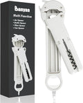 Jar Opener for Seniors with Arthritis, 7 in 1 Bottle Opener and Wine Corkscrew, Easy Grip Kitchen Gadget for Weak Hands Elderly, Retractable Jaw Lid Opener with Magnetic Storage (White)