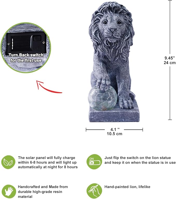 Nacome Guardian Lion Garden Statue: Outdoor Decor Sculpture with Ball Lights for Yard Art Porch Patio - Unique Birthday Gifts for Women Mom