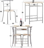 VINGLI 3 Piece Dining Set, Small Kitchen Table Set for 2, Breakfast Table Set, Kitchen Wooden Table with 2 Chairs for Small Space/Dining Room/Apartment, Metal Frame, Wine Rack, Beige
