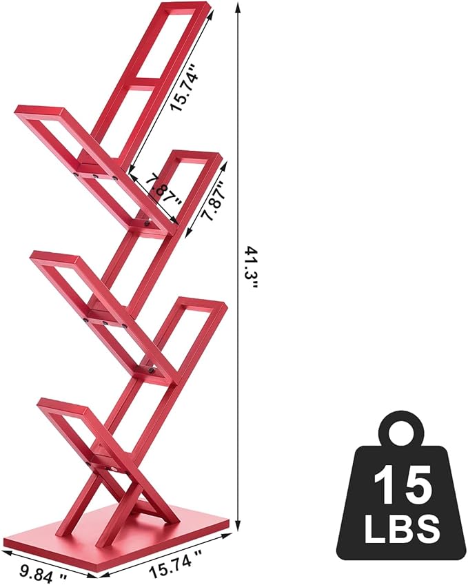 5 Tier Tree Bookshelf, Wisdom Tree Bookshelf, Modern Corner Book Shelfe, Small Bookshelf for Small Spaces, Utility Organizer for CDs/Books/Home Office/Living/Bedroom Room-Red