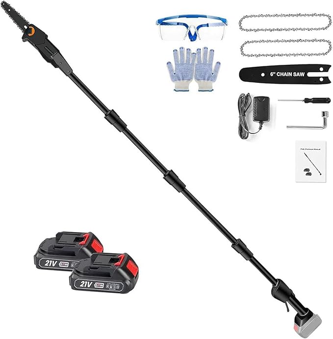 Pole Saw, 6-Inch Cordless Pole Saws for Tree Trimming, 21V Electric Pole Chainsaw W/2Pcs 3.0Ah Battery, 35FT/S Speed, 13.4FT Max Reach,Upgraded Multi-Angle Polesaw for Tree Hedge Trimming Bush Pruning