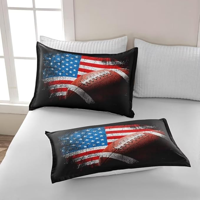 American Football Comforter Set for Boys Teens,Kids Sports Bedding Set Full Size,USA Flag Football Printed Bedroom Sets with 2 Matching Pillow Shams
