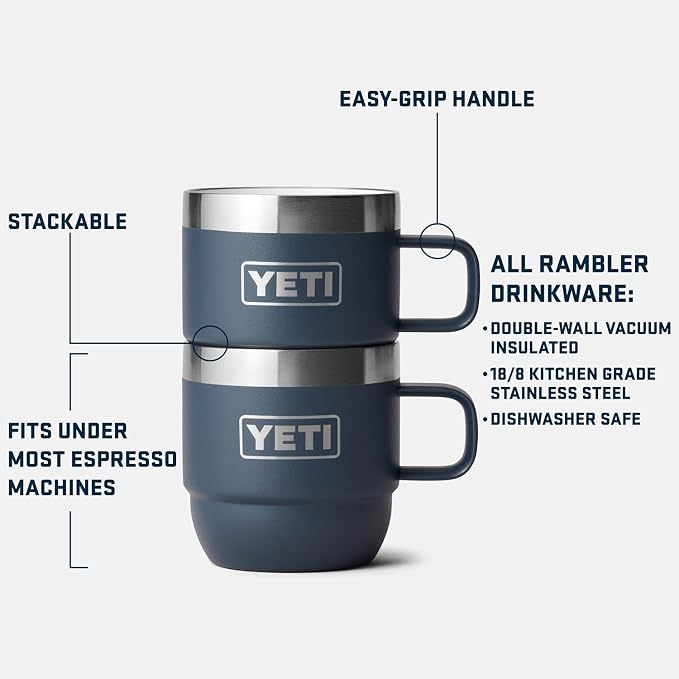 YETI Rambler 6 oz Stackable Mug, Stainless Steel, Vacuum Insulated Espresso/Coffee Mug, 2 Pack