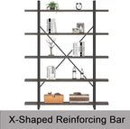 HSH 5 Shelf Bookcases and Book Shelves,Industrial Modern 5 Tier Tall Bookshelf, Rustic Wood and Metal Large Book Shelf for Bedroom Living Room,Vintage Open Wide Vertical Etagere Book Case, Dark Gray