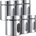 Mimorou 6 Pack Kitchen Canisters Set Airtight Coffee Sugar Tea Candy Storage Jars with Window Glass Stainless Steel Containers with Lids for Flour Cookies Spices Grains Kitchen Decorations(20 oz)