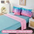 PERFEMET Pink Purple Mermaid Comforter Queen Size 6 Pieces Girls Bedding Set Colorful Rainbow Ombre Bed in A Bag Mermaid Scale Print Queen Comforter Set with Sheets