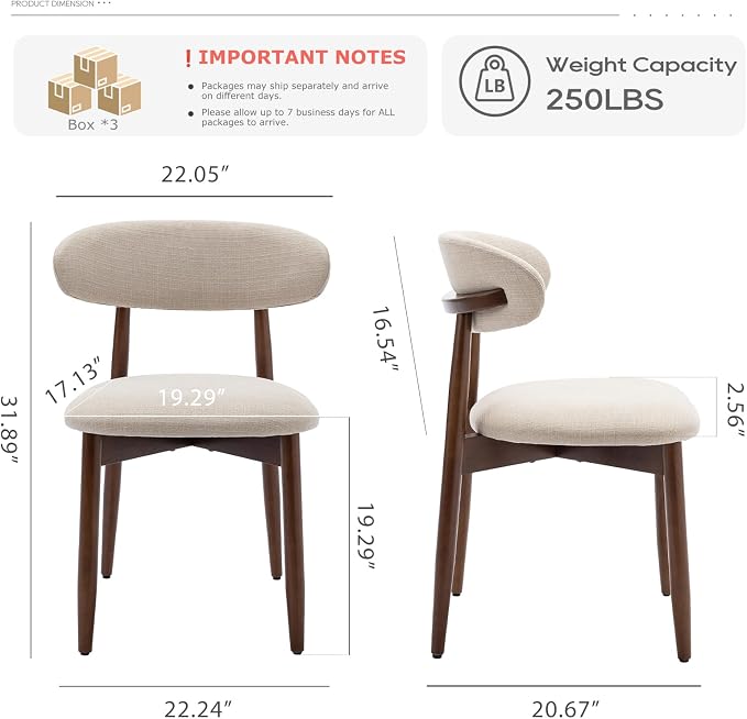 COLAMY Wooden Dining Chairs Set of 6, Modern Upholstered Fabric Dining Room Chair, Farmhouse Kitchen Side Chairs with Foot Pegs, Beige
