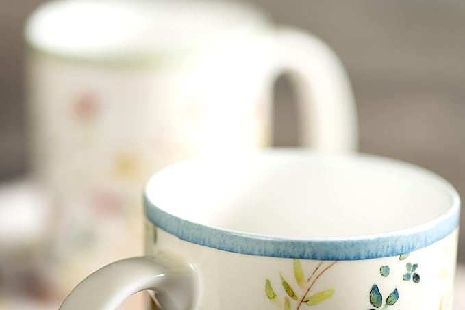Maison d' Hermine Coffee Mug with Handles Tea Cups (15 Ounce, Pack of 1) | Fine Bone China Coffee Mugs for Hot Beverages Cappuccino Latte Home Restaurant Hotel Spring Summer -Colmar - Blue