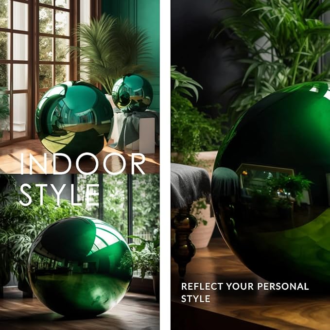 12 Inch Stainless Steel Gazing Globe,v2croft Hollow Ball Mirrored Surface Polished Shiny Sphere,Garden Stainless Steel Gazing Ball for Outdoor Lawn Pond Yard Ornament(Green)