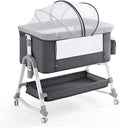 4 in 1 Baby Bassinet,Easy Folding Portable Bedside Crib with Comfy Mattress and Wheels,Height Adjustable Bassinet with Mosquito net Included,Grey