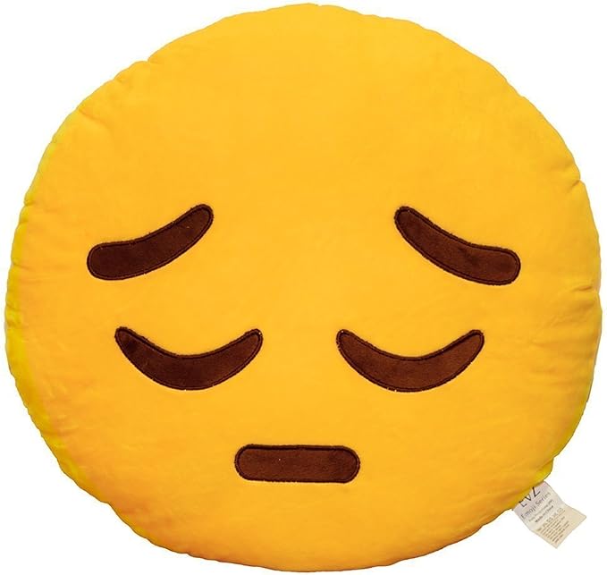 EvZ Official Certified Pensive Emoji Pillow - 32cm Large Soft Plush Sad Thinking Face Emoticon Cushion - Cute Quiet Decorative Stuffed Toy for Bedroom, Calm Decor & Sympathy Gift (Yellow)