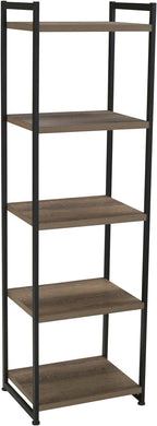 Household Essentials 5 Tier Storage Tower Metal, Grey Shelf – Black Frame, Ashwood