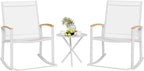 Shintenchi 3 Piece Outdoor Rocking Bistro Set, Textilene Fabric Small Patio Furniture Set, Front Porch Rocker Chairs Conversation Set with Table for Lawn, Garden, Balcony, Poolside (White)