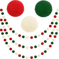 Jishi Christmas Pom Pom Garland Christmas Decorations for Tree Indoor Home Room Decor 3pk Cute Hanging Felt Ball Red White Green Pompom Bead Ornament String Banner Garland Xmas Birthday Party Supplies