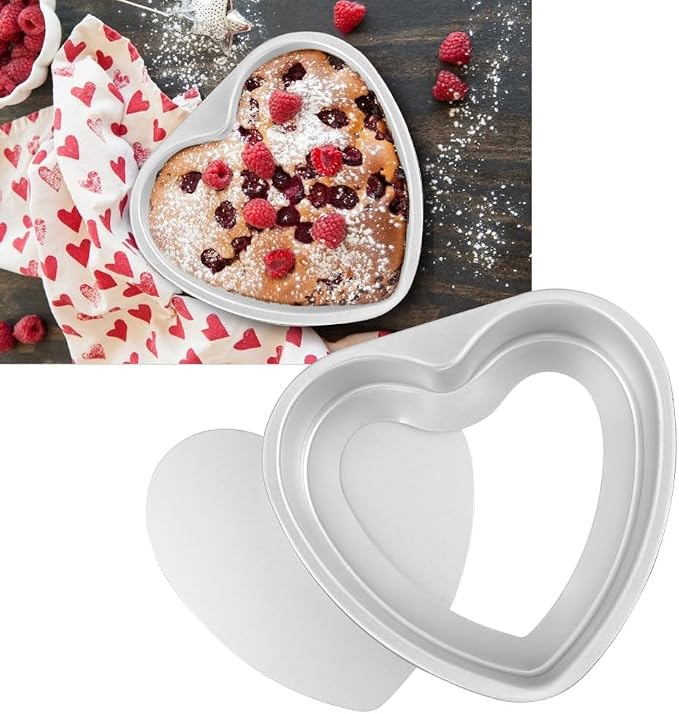 Heart Shape Cake Pan, Anodized Aluminum Alloy 8 in Tall Loose Base Silver Chiffon Mousse Sponge Dessert Baking Mould for Wedding Birthday Anniversary