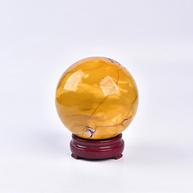 JIC Gem Natural Eggs Yolk Quartz Ball Sphere Big Gemstone Ball Healing Crystal Decorative Ball with Stand Chakra Meditation Reiki Desktop Decoration 9-10cm