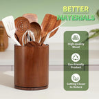 Walnut Utensil Holder, 360° Rotating 7.3 in Kitchen Organizer | Rustic farmhouse countertop decor. 360° rotating base holds spatulas, ladles, tongs, and cooking tools. Rich walnut finish
