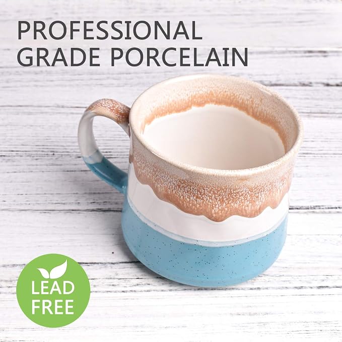 Bosmarlin Large Ceramic Coffee Mug, Big Tea Cup, 7 Colors to Choose, 21 Oz, Dishwasher and Microwave Safe, 1 PCS (Blue&White)