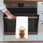 Highland Cow Farmhouse Hand Towels for Bathroom Kitchen Decor | Waffle Weave Microfiber Dish Towel Set | Hello Sweet Cheeks Farmhouse Cow Decorative - A01