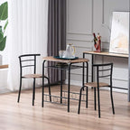 VINGLI 3 Piece Dining Set, Small Kitchen Table Set for 2, Breakfast Table Set, Kitchen Wooden Table with 2 Chairs for Small Space/Dining Room/Apartment, Metal Frame, Wine Rack, Burnt Brown