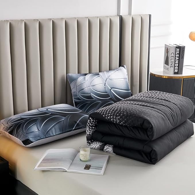 Basketball Comforter Set,Sports Basketall Bedding Set with Pillowcases, Boys Comforter Set Twin,Twin Black Ultra Soft Microfiber Kids Comforter Set,Basketball Bedding for Teen Boy Kids