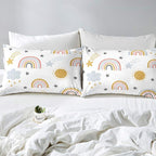 Erosebridal Girls Rainbow Bedding Set, Sun and Stars Comforter Set Queen Size for Kids Boys Children Cartoon Style Cloud Bedding Comforters Girly Soft Microfiber Duvet Insert for Bedroom Decor