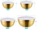 4 Piece Gold Mixing Bowls With Lids for Kitchen, Stainless Steel Set Ideal for Baking, Prepping, Cooking and Serving Food, Nesting Metal Bowls for Space Saving Storage