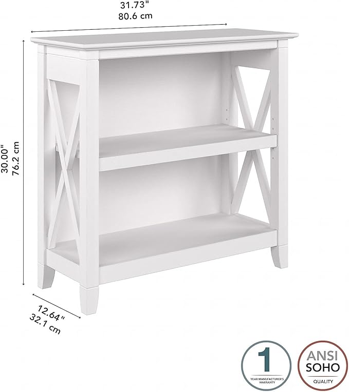 Bush Furniture Key West 2-Shelf 30-inch H Small Bookcase, Pure White Oak (KWB124WT-03)