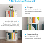 Nisorpa 5 Tier Rotating Bookshelf, 360° Revolving Bookcase Rotating Stackable Shelves Floor-Standing Storage Display Rack Used in Bedrooms Living Rooms Study Office (63"x18"x18")