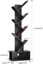 YMYNY 6 Tier Tree Bookshelf, Tall Bookcase, Wood Book Storage Rack with Drawer, Modern Floor Standing Book Shelf for Books/Movies/CDs, Utility Organizer for Living Room, Home Office, Black UHBC016B