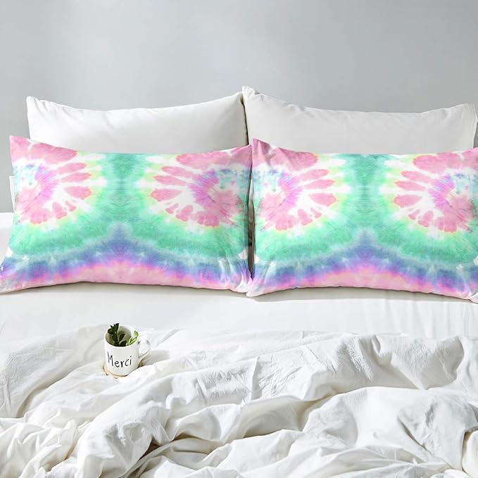 Erosebridal Kids Tie Dye Comforter Set, Bohemian Psychedelic Duvet Sets King Size for Girls Boys Teens Women Bedroom, Boho Gypsy Spiral Bedding Set Watercolor Trippy Duvet Insert, Pink Teal Blue