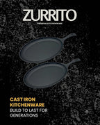 2x Fajita Skillet with Saucers, Cast Iron Hot Plate, Fajita Kit, Sizzling Plate with Wooden Base, Fajita Skillet Set, Sizzle Platter, Cast Iron Serving Dishes, Steak Plates for Eating