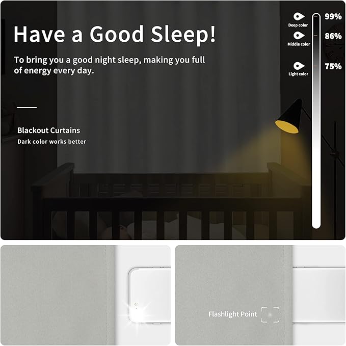 Easy-Going Blackout Door Curtains for Bedroom, Solid Thermal Insulated Grommet and Noise Reduction Window Drapes, Room Darkening Curtains for Living Room, 1 Panel (100x84 in, Greyish White)