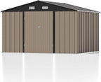 Patiowell 10 x 8 FT Outdoor Storage Shed, Large Garden Tool Metal Shed with Sloping Roof and Double Lockable Door, Outdoor Shed for Backyard Garden Patio Lawn, Brown
