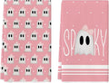Artoid Mode Pink Ghost Halloween Kitchen Towels Set of 2 18x26 Inch | Spooky Bow Knot Hand & Dish Towels,Ultra Absorbent,Seasonal Farmhouse Decoration