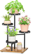 LASZOLA Black 4 Tier Plant Stand Indoor Heavy Duty Rack for Modern House Planter, Metal and Wooden Vertical Organizer Decor Narrow Bathroom Floor, Sturdy Multi Level Flower Holder Raised, Cat Proof