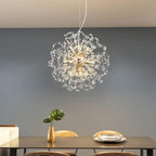 Modern Dandelion Chandelier, Sputnik Crystal Beaded Ceiling Lamp with Gold Finish, Round Sunflower Pendant Light Fixtures for Dining Room Bedroom Foyer Farmhouse (Gold 12Lights)