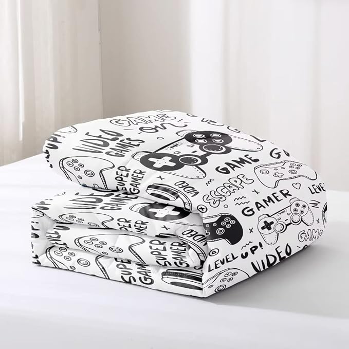 Gaming Comforter for Boys Teens,Game Bedding Sets Queen,Kids Gamer Comforter Set,Video Game Bedroom Decor,Gamepad Controller Duvet Insert All Season 3 Piece 1 Comforter and 2 Pillowcases