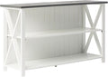Walker Edison Solid Wood Farmhouse Storage Console, 52 Inch, White/Grey Wash