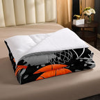 Basketball Bedding Set Tie Dye Down Comforter Passionate Sports Games Comforter Set for Kids Boys Man Jumping Up Shooting Action Quilt Set with 1 Comforter and 1 Pillow Case Twin Size Orange Black