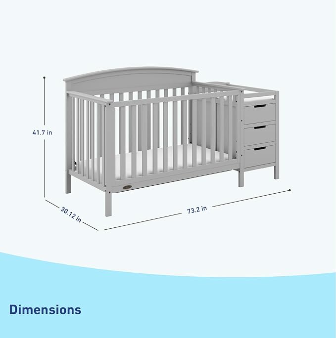 Graco Benton 5-in-1 Convertible Crib and Changer (Pebble Gray) – Crib and Changing Table Combo, Includes Water-Resistant Changing Pad, 3 Drawers, Converts to Toddler Bed, Daybed and Full-Size Bed