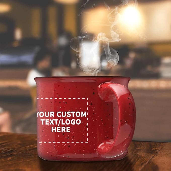 DISCOUNT PROMOS Custom Ceramic Campfire Coffee Mugs 13 oz. Set of 100, Personalized Bulk Pack - Perfect for Tea, Espresso, Cappuccino, Hot Cocoa - Red